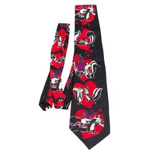 Vintage 1995 Looney Tunes Mania Neck Tie Pepe Le Pew Skunk Valentines Day Silk
